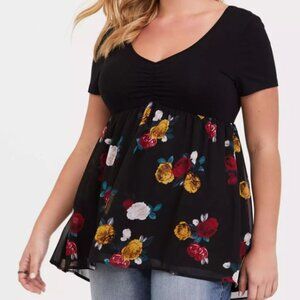 torrid | Super Soft Floral Cinch Front Babydoll Top - Size 0